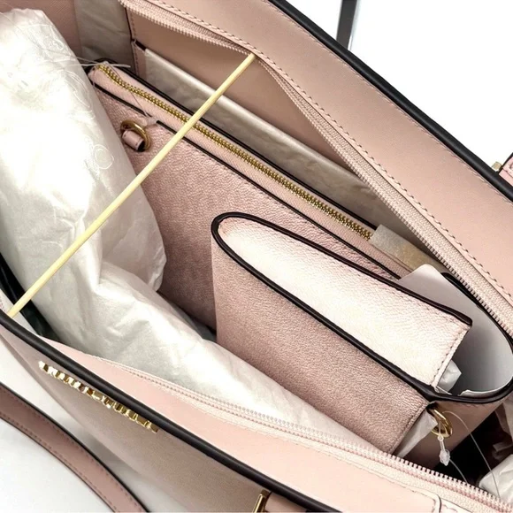 Michael Kors Charlotte LG Tote Bag 3 IN 1 Leather Shoulder Bag Powder Blush